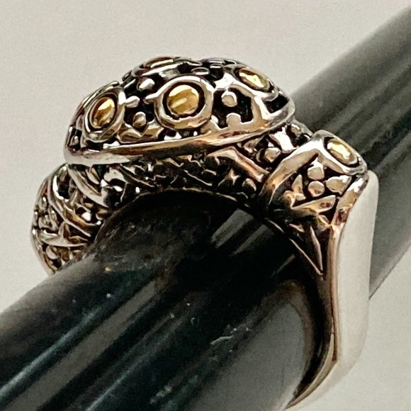 Two tone Art Deco Dome Cocktail Ring Size 5 Celtic Filigree Silver Gold Plated - Picture 4 of 9